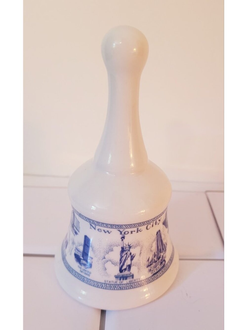 New York City NYC Land Marks White and Blue Ceramic Bell 5”